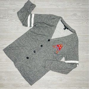 Forever 21 long sleeve cardigan sweater grey and red letter A size small shirt